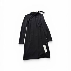 Black Long Sleeve Tie Neck Dress